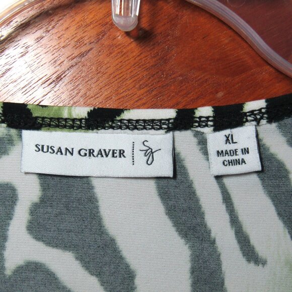 Susan Graver Liquid Knit U Neck Top Bead & Shell Trim Women Size XL Animal Print - Picture 7 of 10